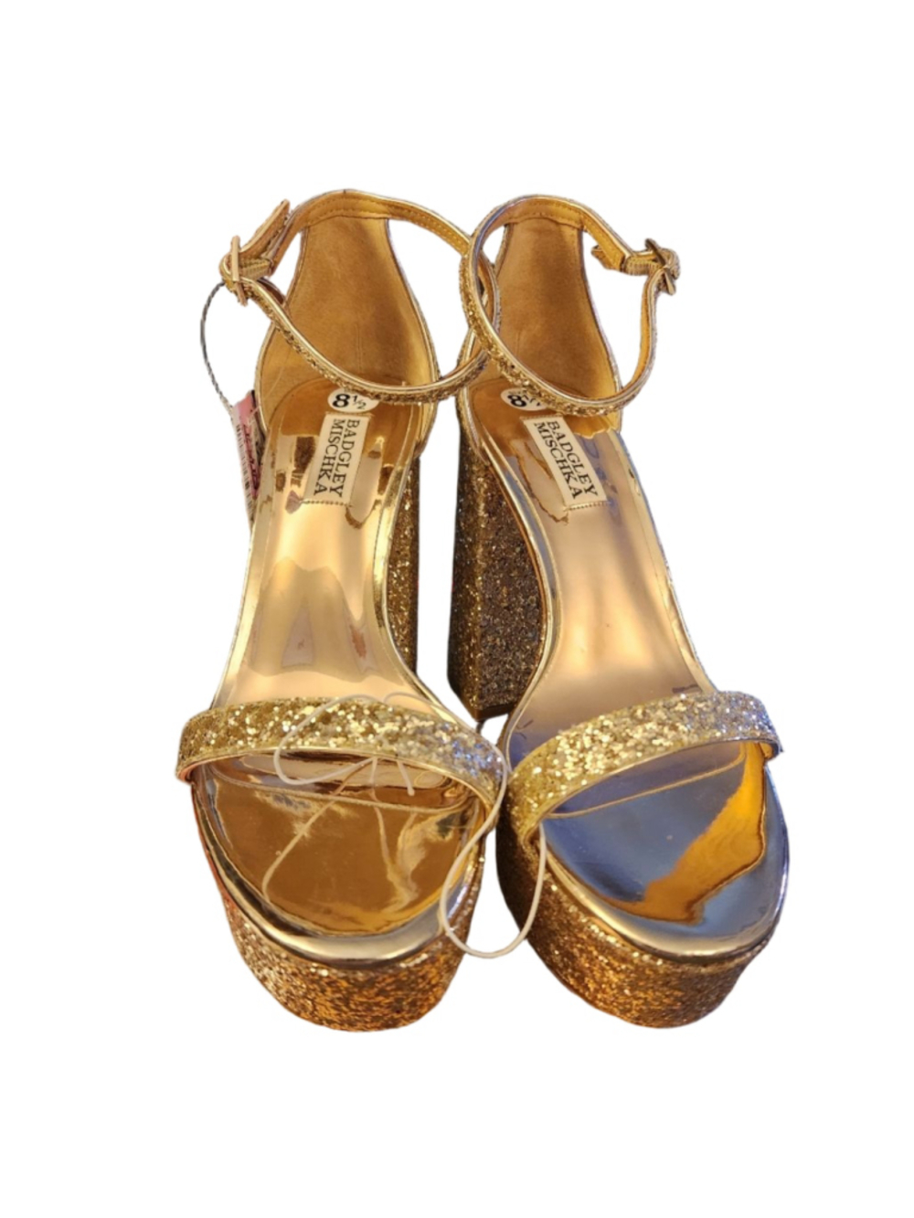 Badgley Mischka Gold Glitter Platform Heels Size 8.5 Nwot